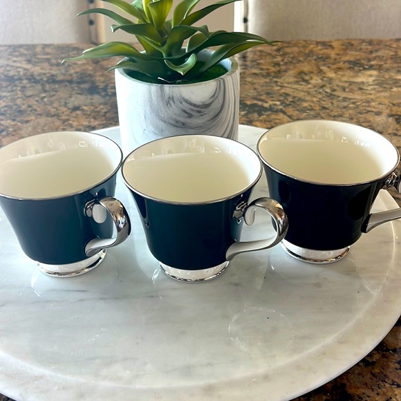 Carico Other - CARICO Fine China Mystique black white and silver set of 3 tea cups